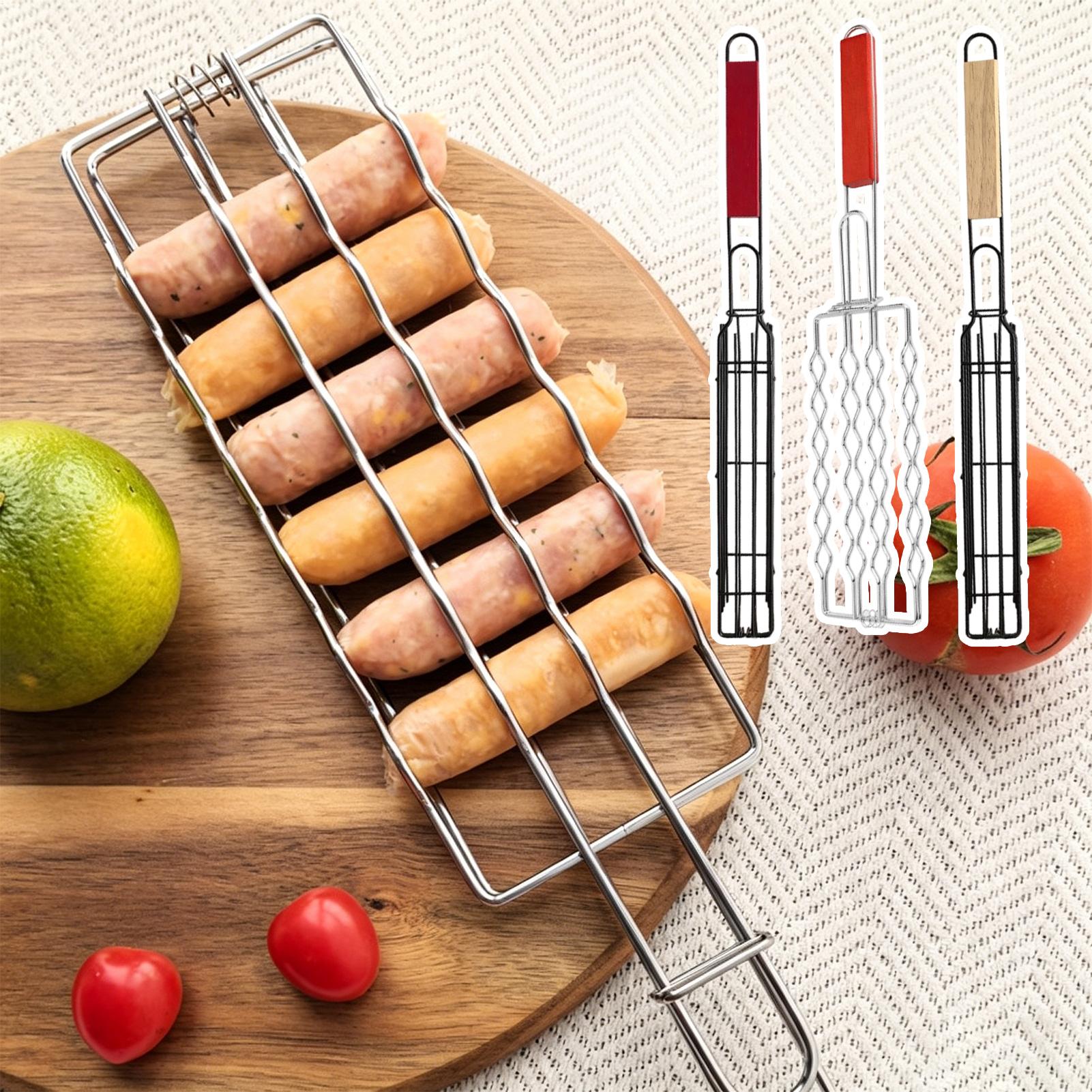 Home Cooking Business - Hitzebeständiger Grillkorb mit Holzgriff, tragbarer Hotdog-