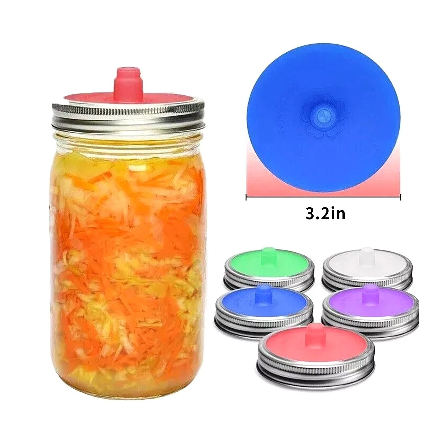 Fermentation Crock - 5 Stück Silikon-Fermentierdeckel, wasserlos, schimmelresistent, automatisch