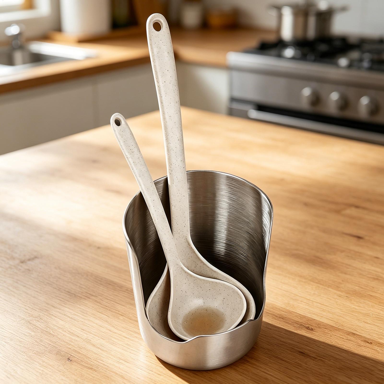 Home Cooking Meals - Edelstahl-Löffelablage-Organizer, Küchen-Löffelablage, Deckelhalter für Schneidebrett, Spatel,