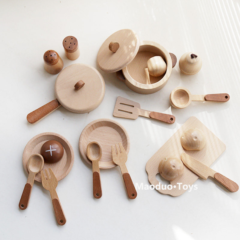 Home Cooking Utensil Set - Maoduo Spielzeug Buchenholz Kinderküche Spielset Kochutensilien